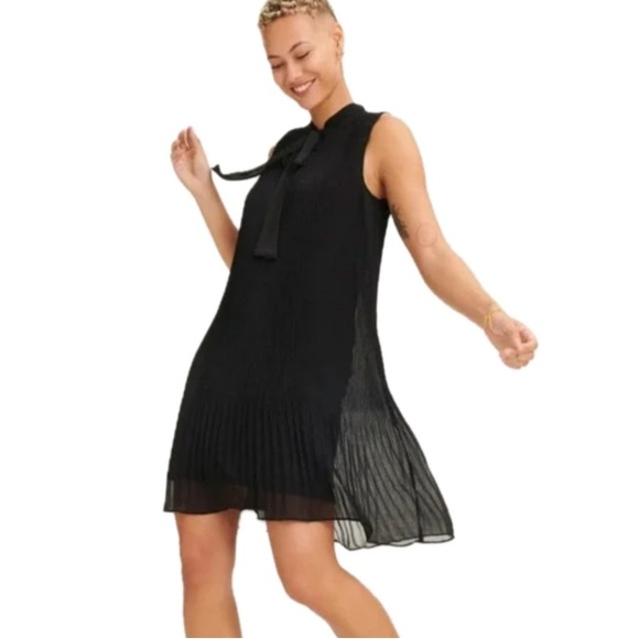 Dkny Dresses & Skirts - DKNY, Black Accordion Pleated Tie-Neck Dress, Size Large